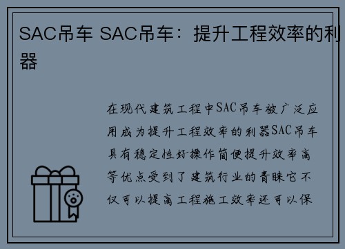 SAC吊车 SAC吊车：提升工程效率的利器