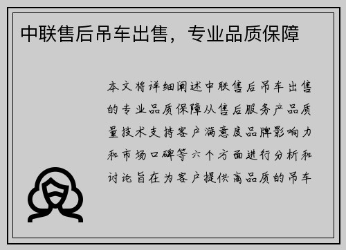 中联售后吊车出售，专业品质保障