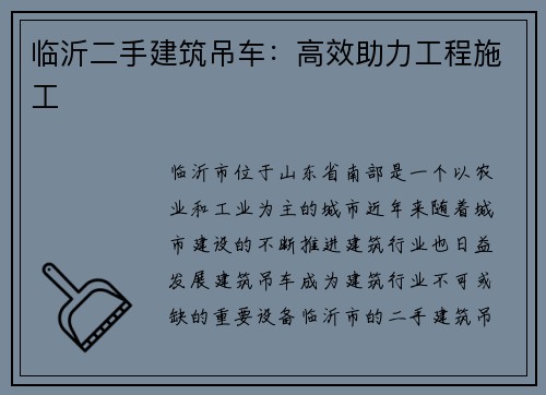 临沂二手建筑吊车：高效助力工程施工