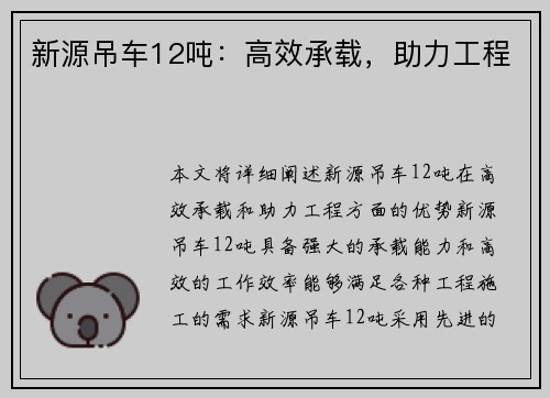 新源吊车12吨：高效承载，助力工程