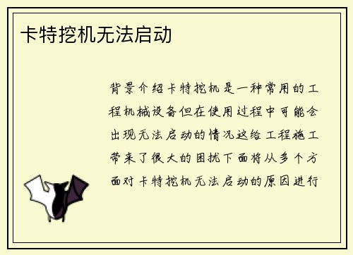 卡特挖机无法启动