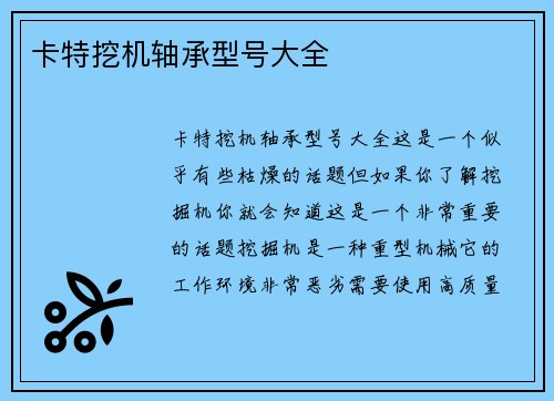 卡特挖机轴承型号大全